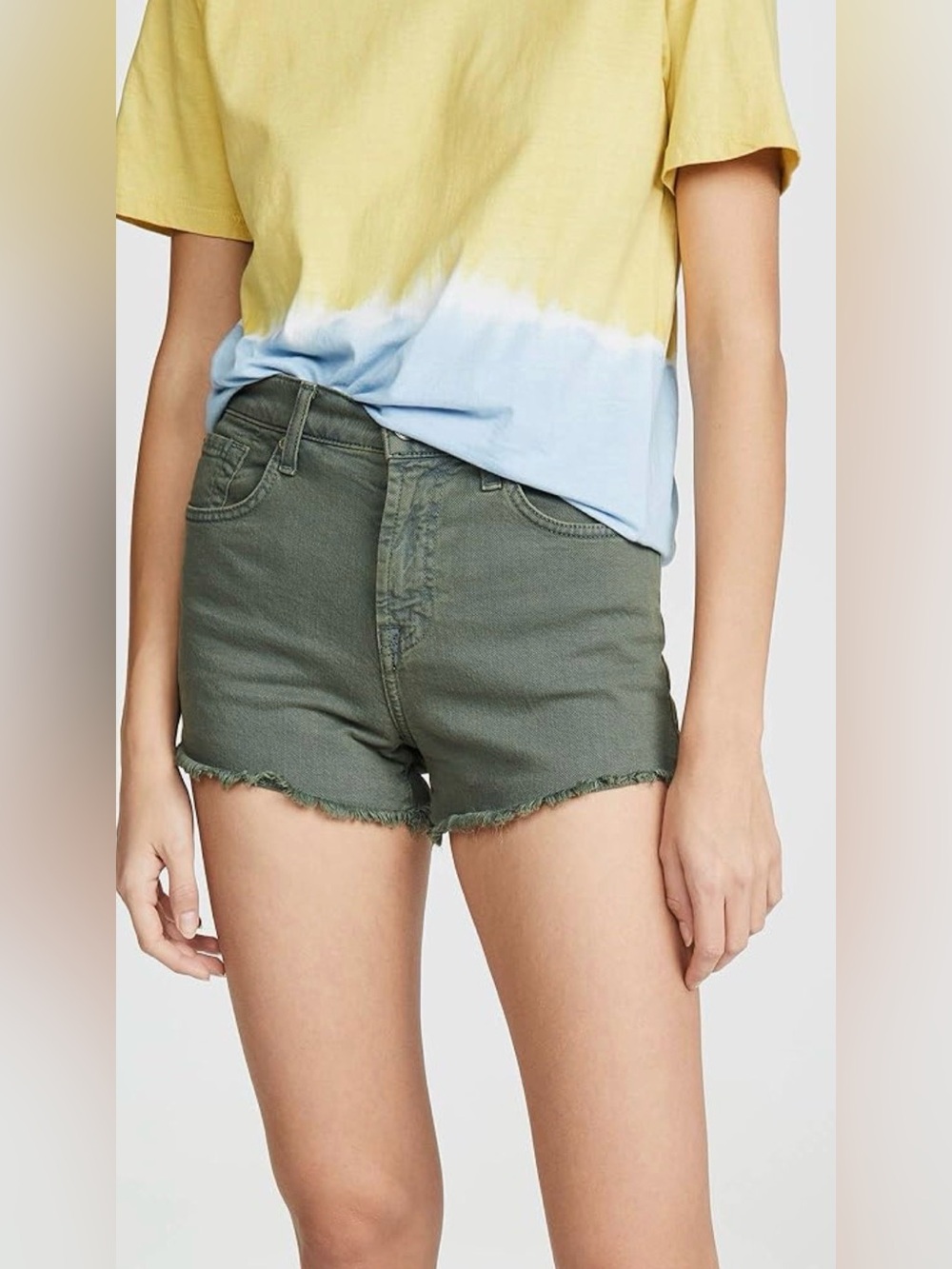 7 For All Mankind High Rise Cut Off Denim Shorts | Mineral Olive Green